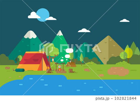Hiking and camping landscape. vector illustration 102821844