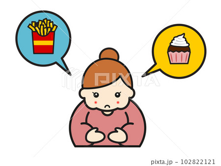 カロリーの高い食事を考える肥満の女性 カロリーの高い食事を考える肥満の女性 102822121
