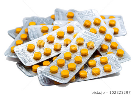 Pile of medicine strips with manufactiring date and expiry date. Pile of medicine strips with manufactiring date and expiry date. 102825297