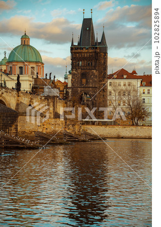 landscape with Vltava river and Karlov most 102825894
