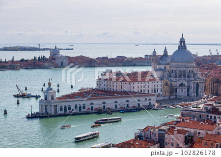 Aerial view of Santa Maria della Salute and the Punta della Dogana in Venice 102826178