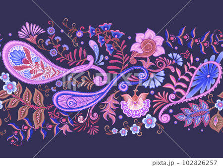 Fantasy flowers, paisley seamless pattern 102826257