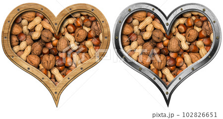 Hearts with Wooden and Metal Frame with Dried Fruit Mix Inside 102826651