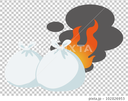 Illustration of a garbage bag that caught fire 102826953