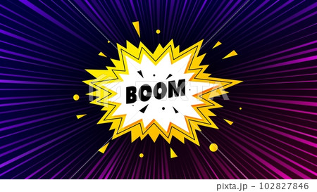 Sunburst ray beam banner. Boom sale sticker. Discount banner shape. Coupon bubble icon. Offer explosion background. Sun burst ray effect. Boom sale badge. Vector 102827846