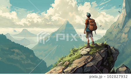 険しい山を登山する人 person climbing a steep mountain(AI) 険しい山を登山する人 person climbing a steep mountain(AI) 102827932