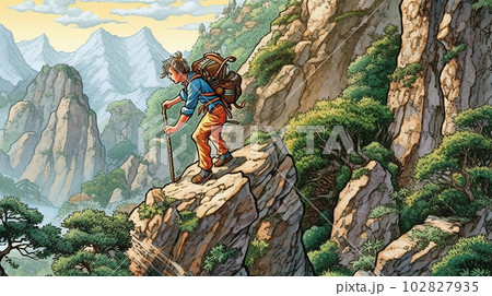 険しい山を登山する人 person climbing a steep mountain(AI)のイラスト素材 [102827935] - PIXTA