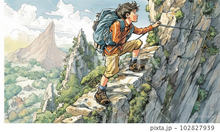 険しい山を登山する人 person climbing a steep mountain(AI)のイラスト素材 [102827939] - PIXTA