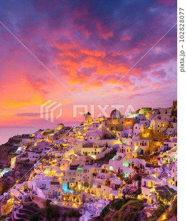 Oia village, Santorini, Greece. Vacation. View of traditional houses in Santorini. Oia village, Santorini, Greece. Vacation. View of traditional houses in Santorini. 102828077