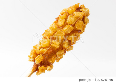 Potato hot dog on a white background Potato hot dog on a white background 102828140
