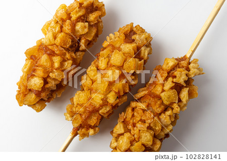 Potato hot dog on a white background Potato hot dog on a white background 102828141