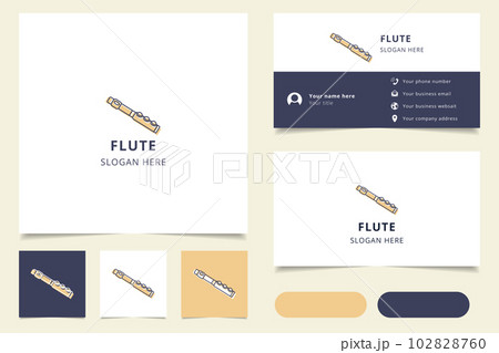 Flute logo design with editable slogan. Branding book and business card template. 102828760