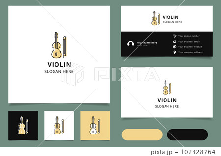 Violin logo design with editable slogan. Branding book and business card template. Violin logo design with editable slogan. Branding book and business card template. 102828764