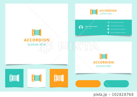 Accordion logo design with editable slogan. Branding book and business card template. 102828768