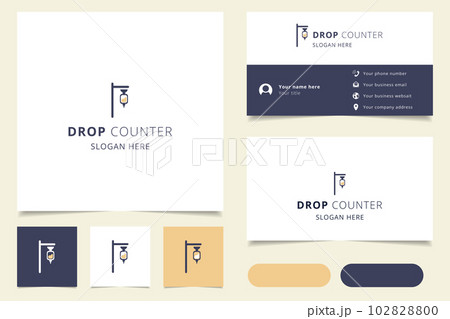 Drop counter logo design with editable slogan. Branding book and business card template. Drop counter logo design with editable slogan. Branding book and business card template. 102828800