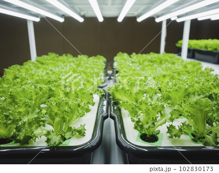 Greenhouse Vegetable Farm Plant row Grow with LED Light Agriculture Technology 102830173