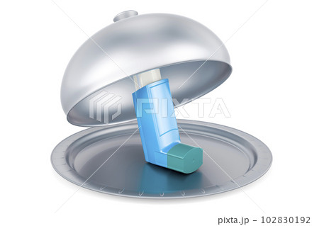 Restaurant cloche with metered-dose inhaler, 3D rendering 102830192
