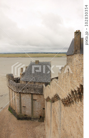 Detail of the fortification wall in Le Mont-Saint-Michel Detail of the fortification wall in Le Mont-Saint-Michel 102830354