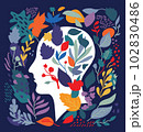 Mental health metaphor plant ornament and brain in human head 102830486