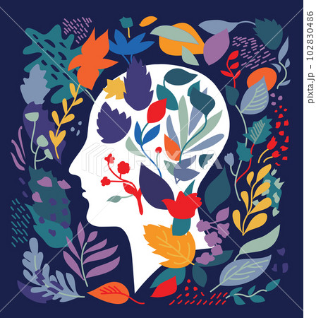 Mental health metaphor plant ornament and brain in human head 102830486