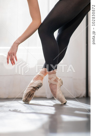 Close-up of the legs and arms of a ballerina. 102830872