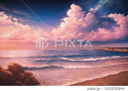 《AI画像》夕暮れのビーチリゾート 102830944