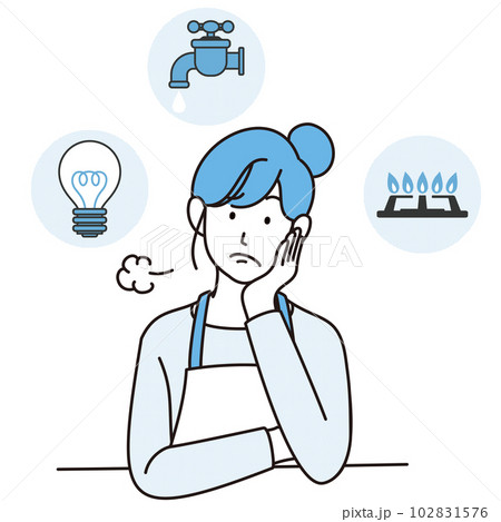 エプロンを付けた主婦　線画　イラストセット 102831576