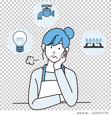 エプロンを付けた主婦　線画　イラストセット 102831576