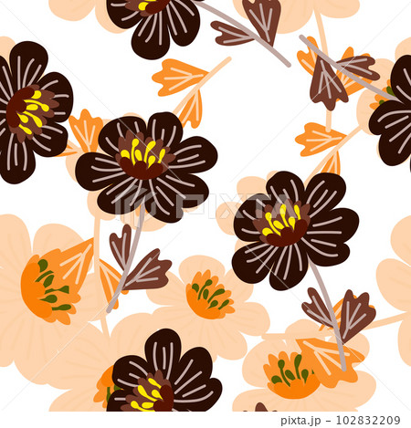 Simple chamomile flower seamless pattern. Decorative naive botanical wallpaper. Cute stylized flowers background. 102832209