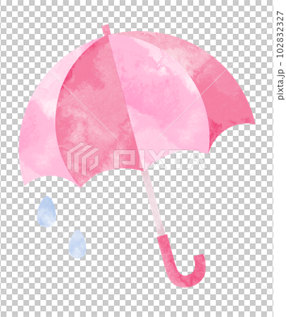 粉色和紅色雨傘和水滴的水彩插圖 粉色和紅色雨傘和水滴的水彩插圖 102832327