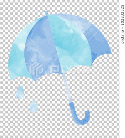 Watercolor illustration of blue and light blue umbrella and water drops Watercolor illustration of blue and light blue umbrella and water drops 102832328