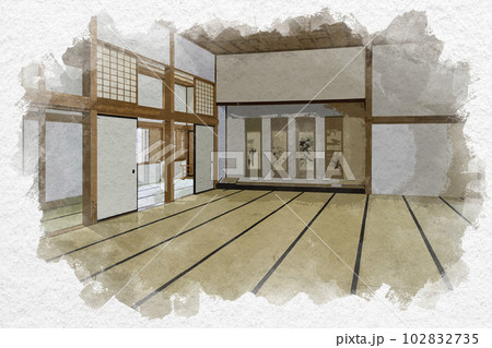 水彩画風　佐賀城跡　本丸御殿　内部　佐賀県佐賀市 102832735