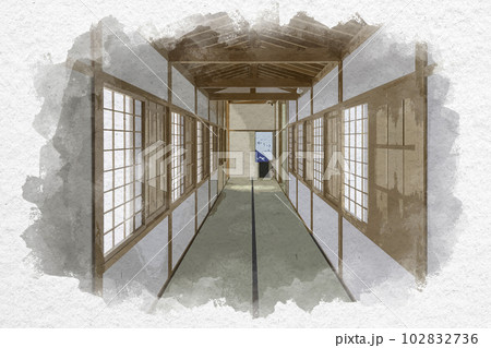 水彩画風 佐賀城跡 本丸御殿 内部 佐賀県佐賀市 水彩画風 佐賀城跡 本丸御殿 内部 佐賀県佐賀市 102832736