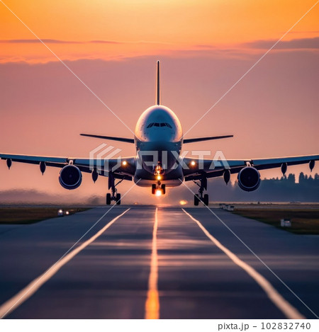Passenger airplane landing on runway in airport Passenger airplane landing on runway in airport 102832740