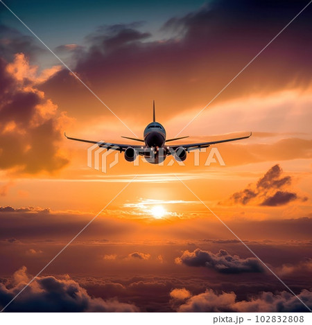 Passenger airplane landing on runway in airport 102832808