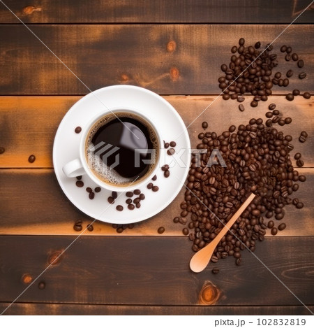 Cup of hot coffee on a rustic wood background . Cup of hot coffee on a rustic wood background . 102832819