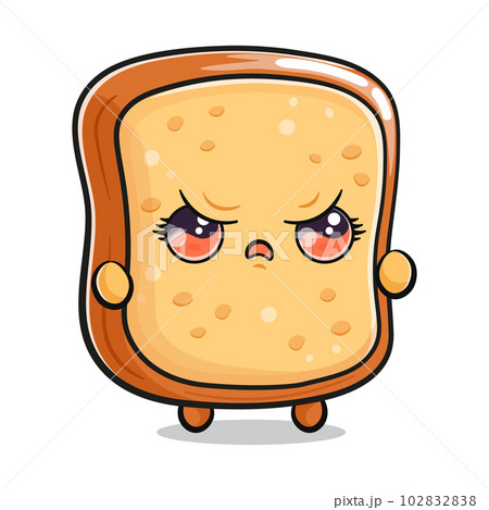 Cute angry toast bread character. Vector hand drawn cartoon kawaii character illustration icon. Isolated on white background. Sad Sliced toast bread character concept 102832838
