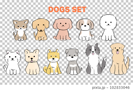 一隻可愛的狗全身/坐著的簡單手繪插圖 102833046