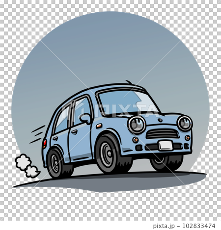 多雲天空下一輛淺藍色汽車在路上行駛的插圖 102833474