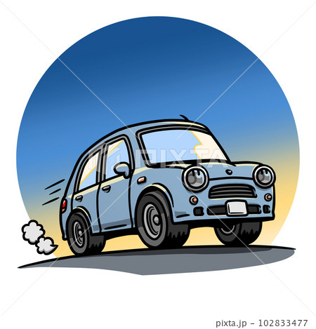 朝焼けを背景にドライブする薄青色の自動車のイラスト 朝焼けを背景にドライブする薄青色の自動車のイラスト 102833477