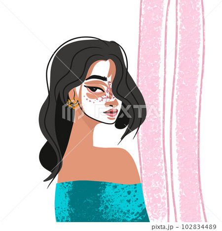 Beautiful illustration with a fashionable girl in jewelry 102834489