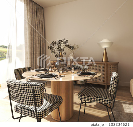 Interior design of modern dining room with...のイラスト素材 [102834621] - PIXTA
