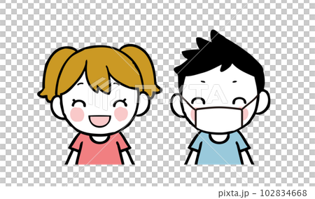 マスクとマスク無しの笑顔の子供達 マスクとマスク無しの笑顔の子供達 102834668