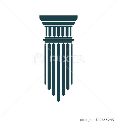 Ancient greek column and pillar symbol. Legal, attorney, law office vector icon with roman architecture element. Court, university, bank or museum sign with antique temple column or pillar silhouette 102835245