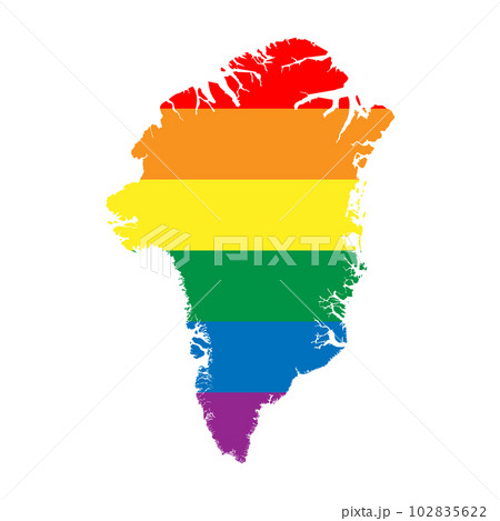 Greenland silhouette. Country map silhouette in rainbow colors of LGBT flag. Greenland silhouette. Country map silhouette in rainbow colors of LGBT flag. 102835622
