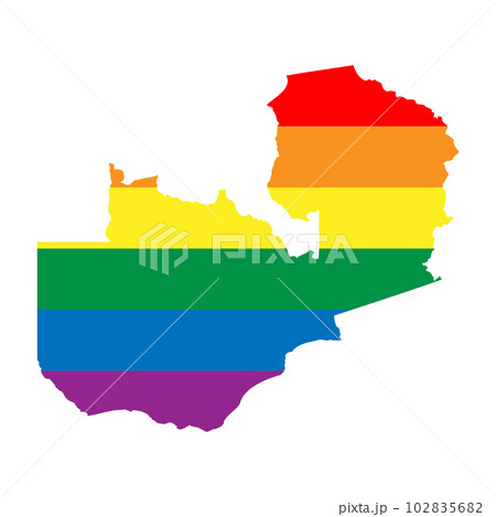 Zambia country silhouette. Country map silhouette in rainbow colors of LGBT flag. Zambia country silhouette. Country map silhouette in rainbow colors of LGBT flag. 102835682