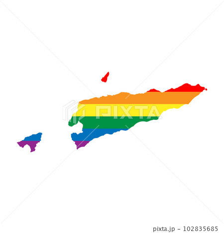 East Timor country silhouette. Country map silhouette in rainbow colors of LGBT flag. East Timor country silhouette. Country map silhouette in rainbow colors of LGBT flag. 102835685