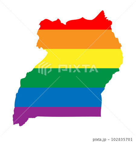 Uganda country silhouette. Country map silhouette in rainbow colors of LGBT flag.