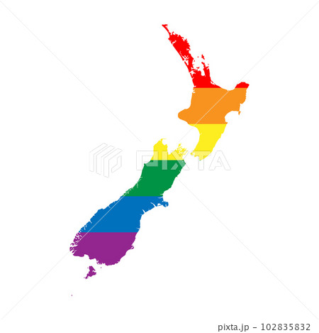 New Zealand country silhouette. Country map silhouette in rainbow colors of LGBT flag. New Zealand country silhouette. Country map silhouette in rainbow colors of LGBT flag. 102835832