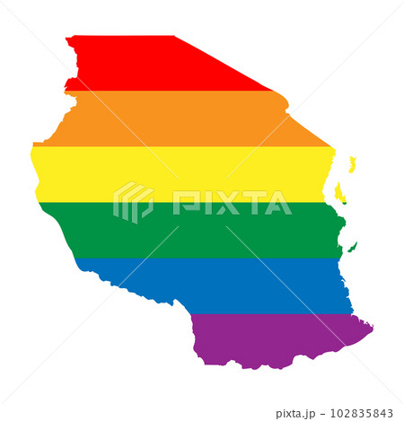 Tanzania country silhouette. Country map silhouette in rainbow colors of LGBT flag. Tanzania country silhouette. Country map silhouette in rainbow colors of LGBT flag. 102835843